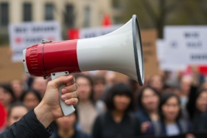 Megaphone in hand