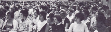 More than 1,000 Seattle-area nurses listen as their 1967-69 contract is discussed at a mass meeting in the San Juan Rooms of the Seattle Center (1967).
