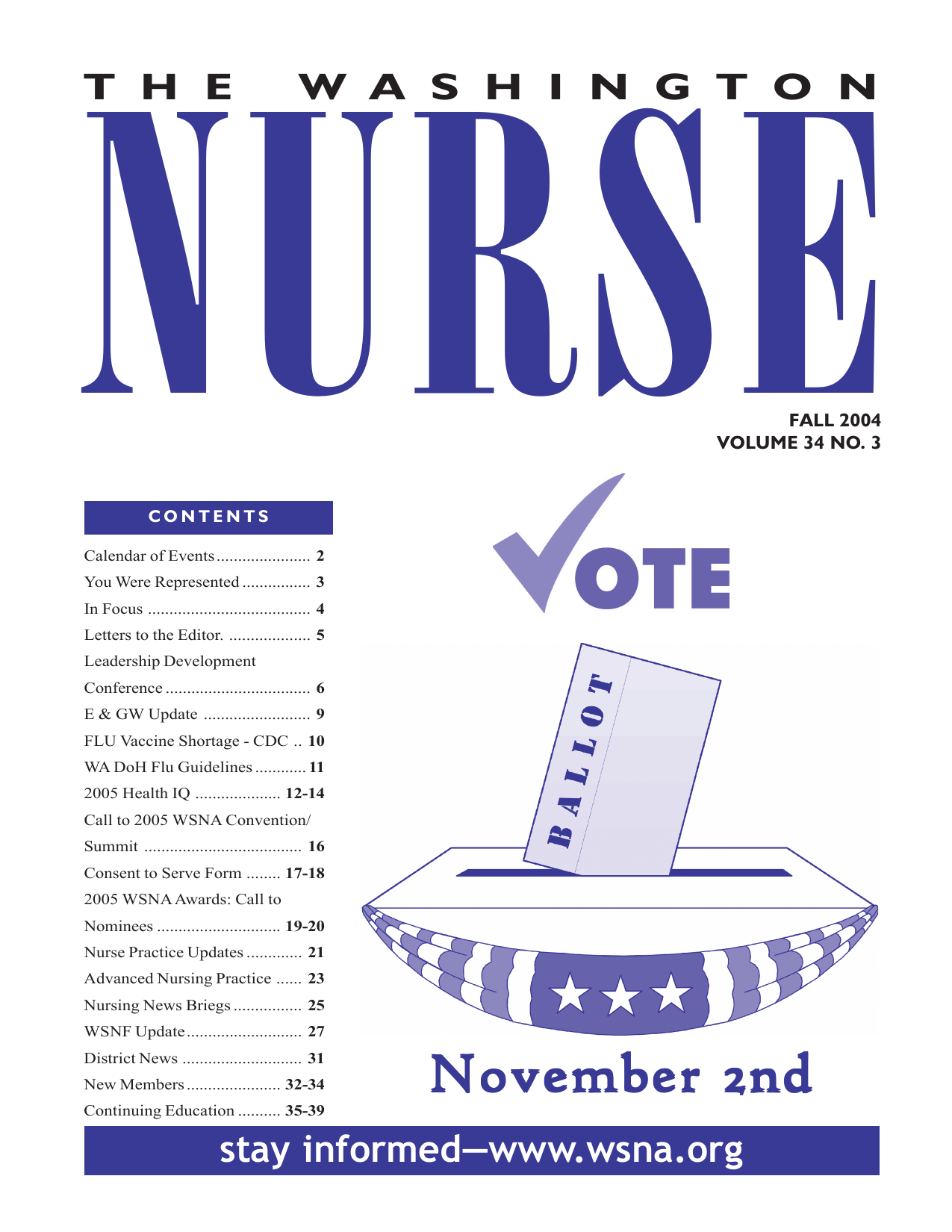 Cover of The Washington Nurse, Fall 2004