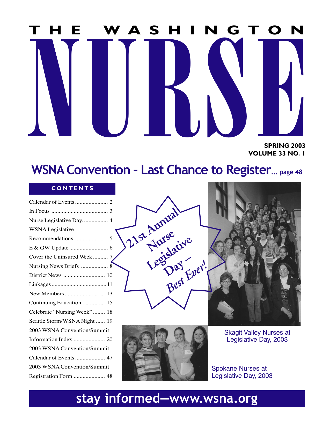 Cover of The Washington Nurse, Spring 2003