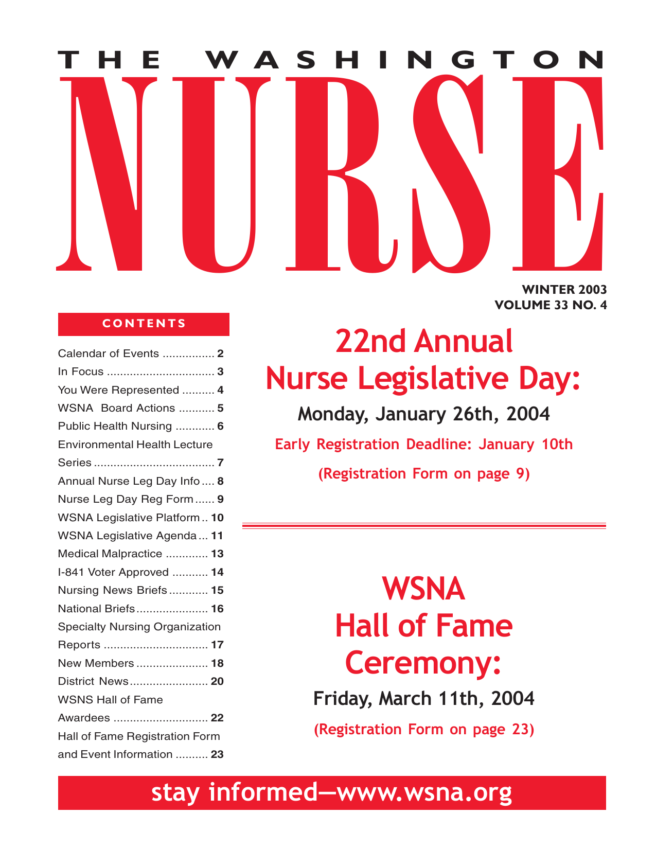 Cover of The Washington Nurse, Winter 2003