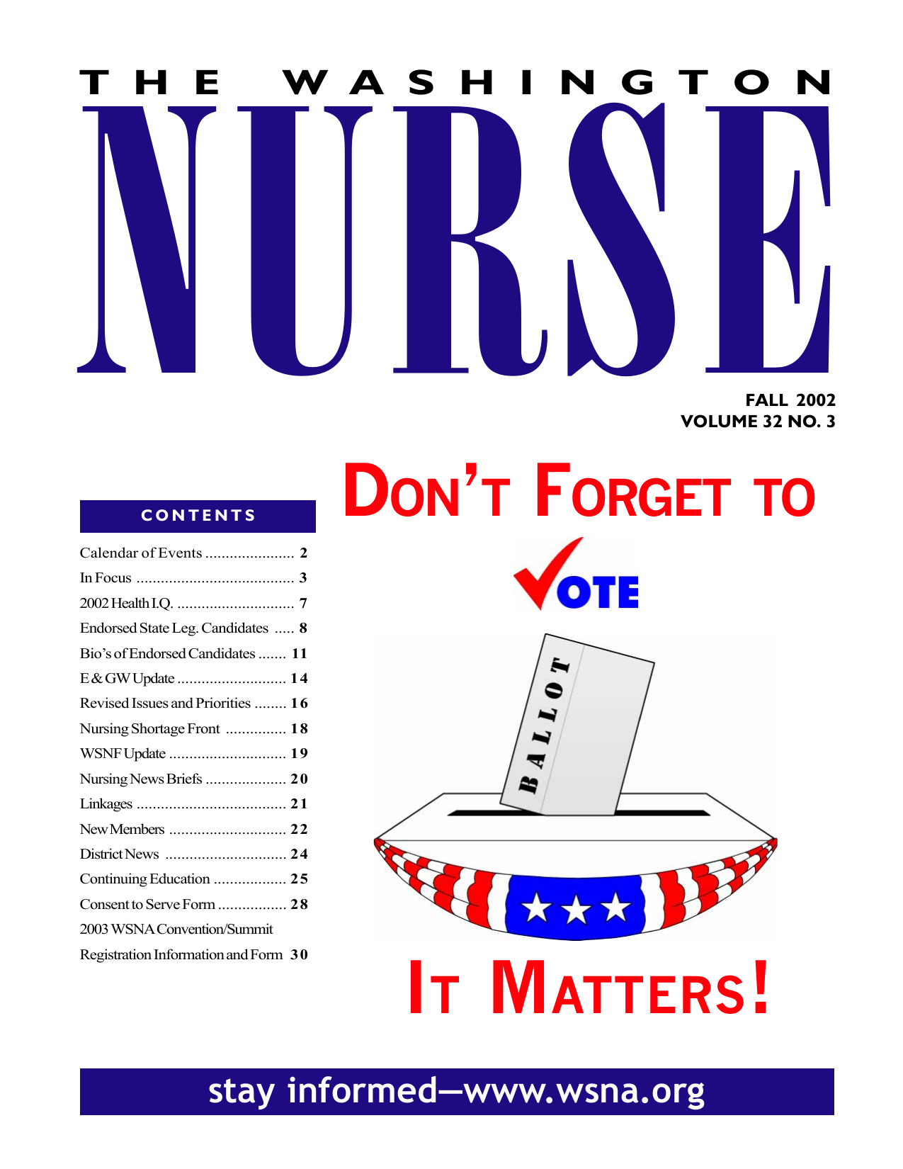 Cover of The Washington Nurse, Fall 2002
