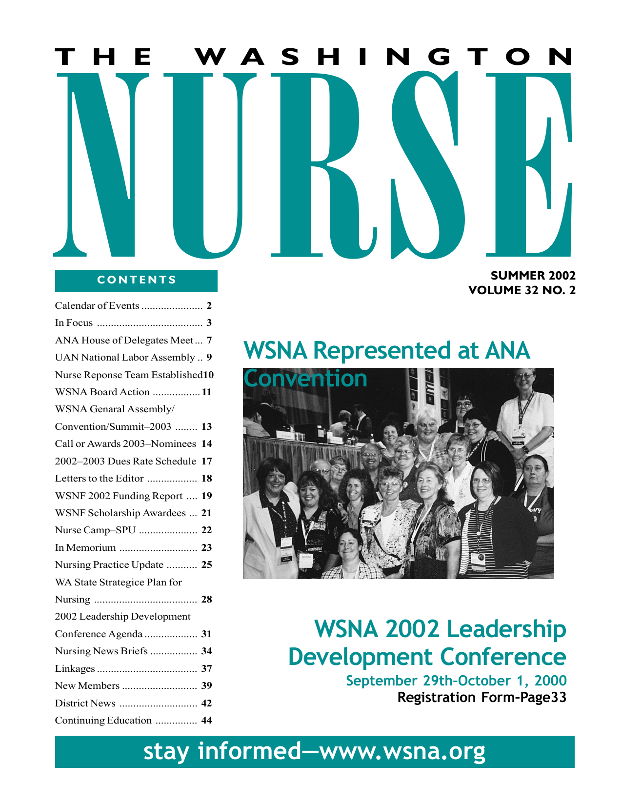Cover of The Washington Nurse, Summer 2002