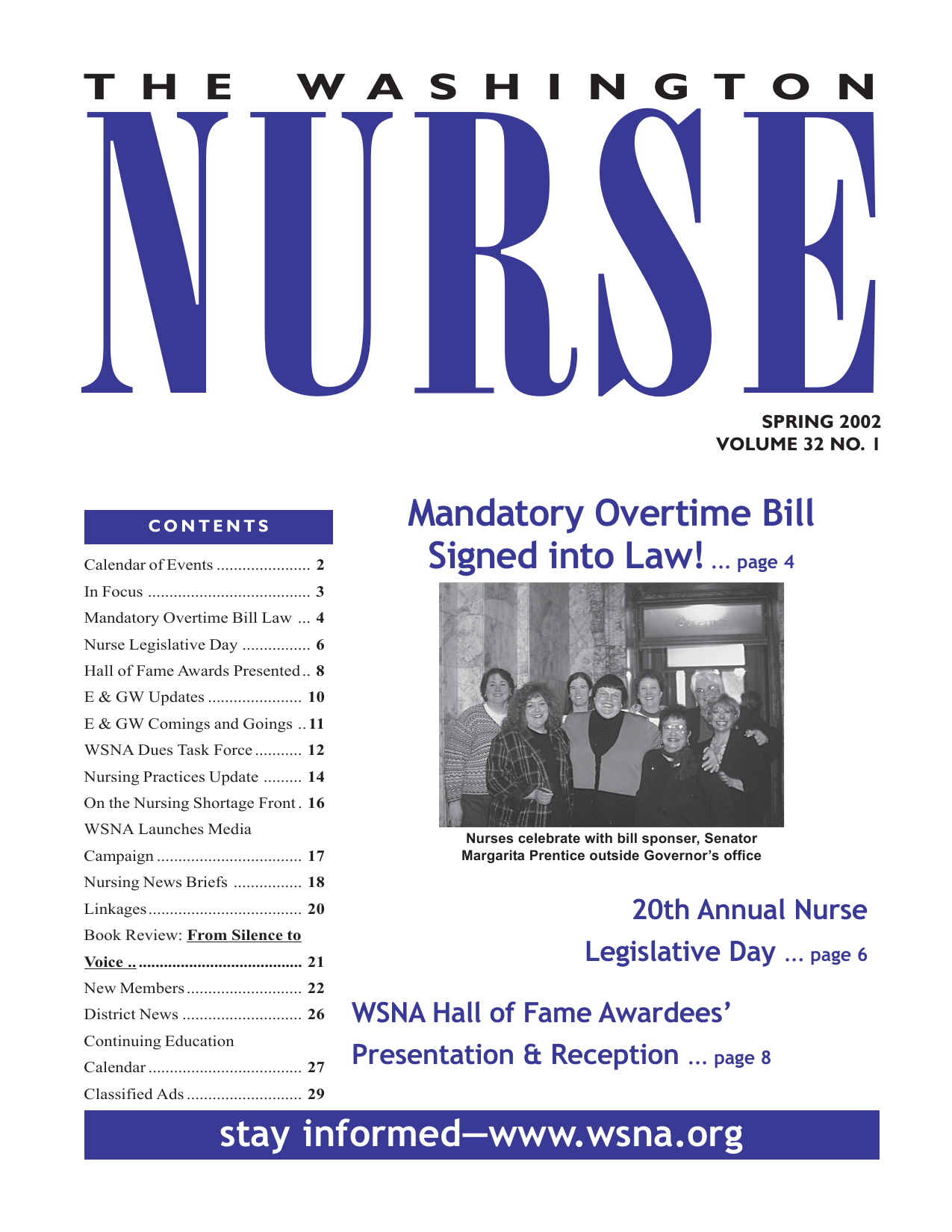 Cover of The Washington Nurse, Spring 2002