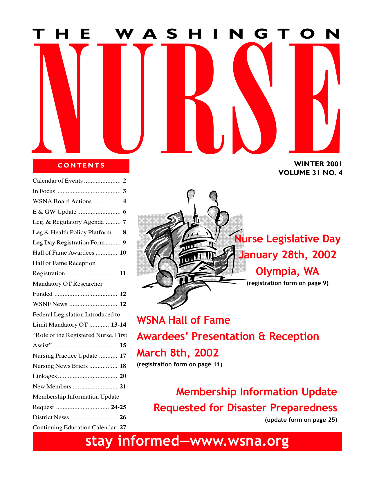 Cover of The Washington Nurse, Winter 2001