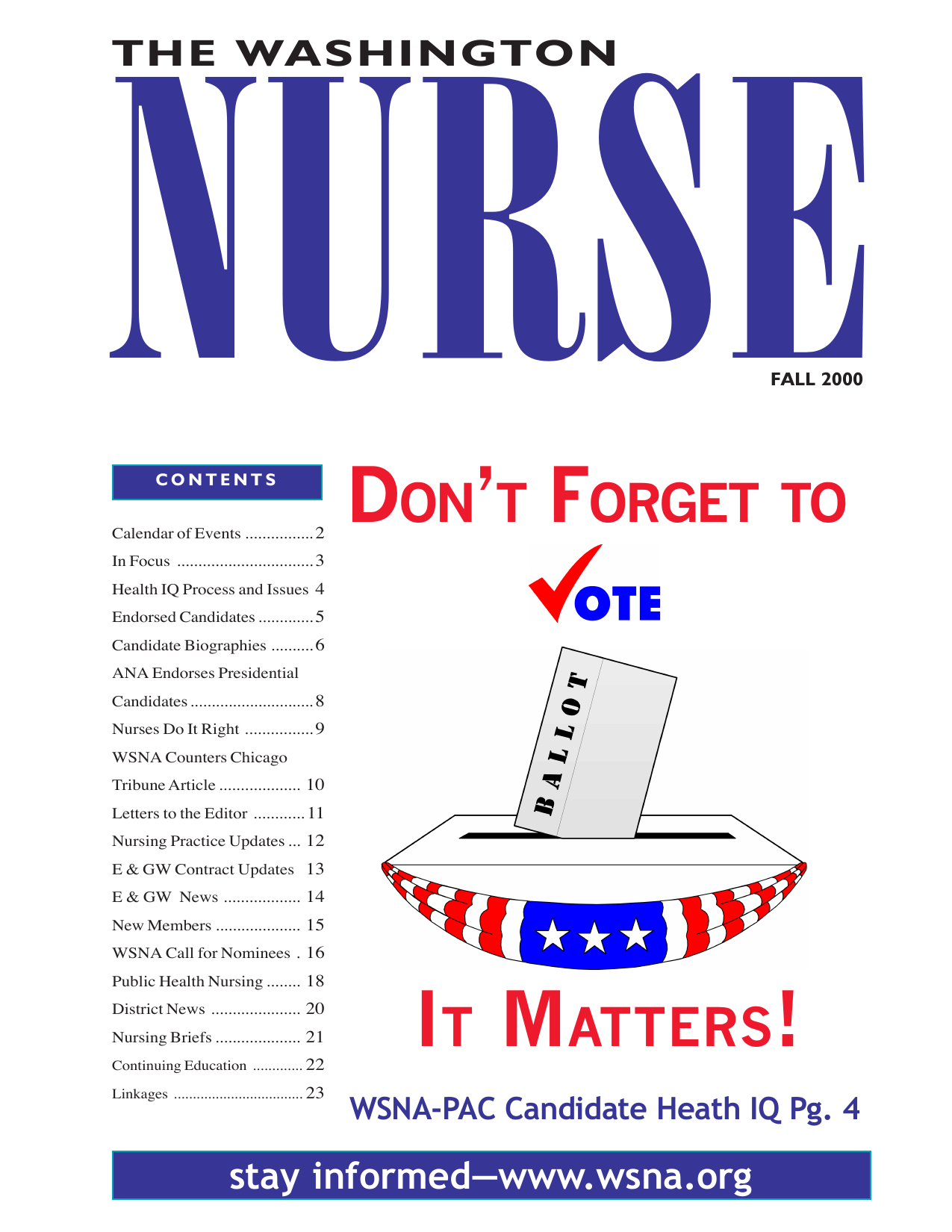Cover of The Washington Nurse, Fall 2000